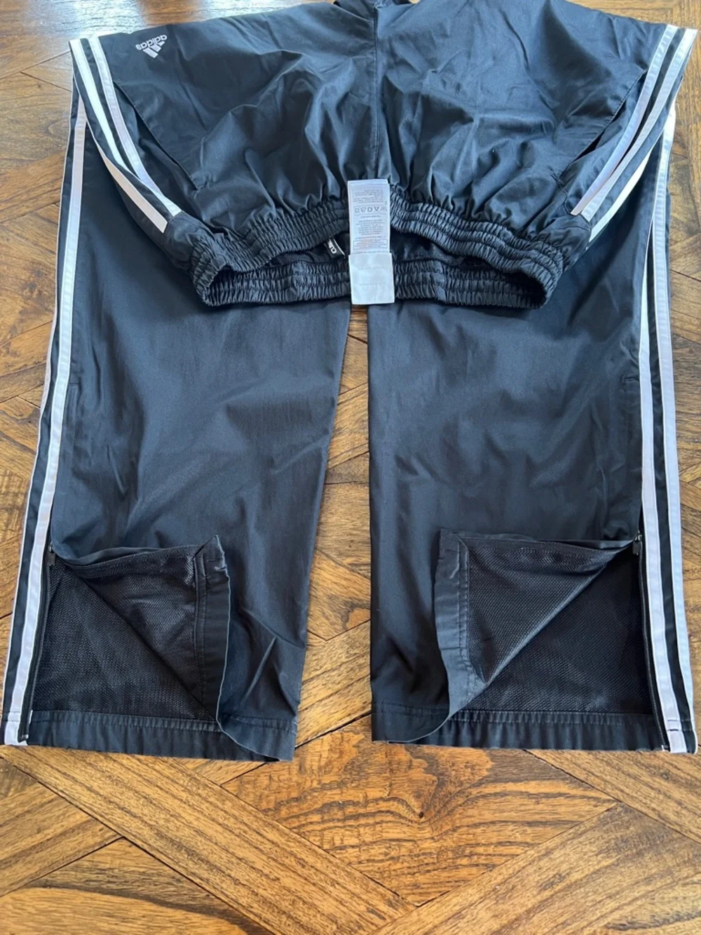 Adidas Mens Track Pants, Black w/3 White Stripes, Retro Baggy Style, Lined, Sz L